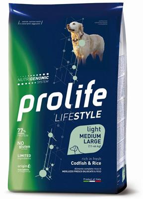 PROLIFE DOG LIFESTYLE MEDIUM/LARGE LIGHT MERLUZZO/RISO KG 12