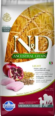 ND DOG ANCESTRAL LIGHT MEDIUM/MAXI POLLO/MELOGRANO KG 12