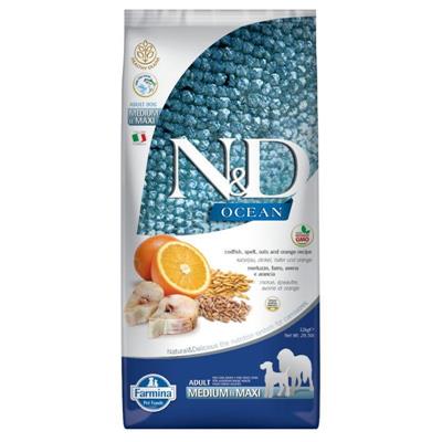 ND DOG OCEAN MEDIUM/MAXI MERLUZZO/FARRO/AVENA/ARANCIA KG 12