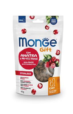 MONGE GIFT CAT FILLED CRUNCHY STERILIZED ANATRA/MIRTILLI GR 60